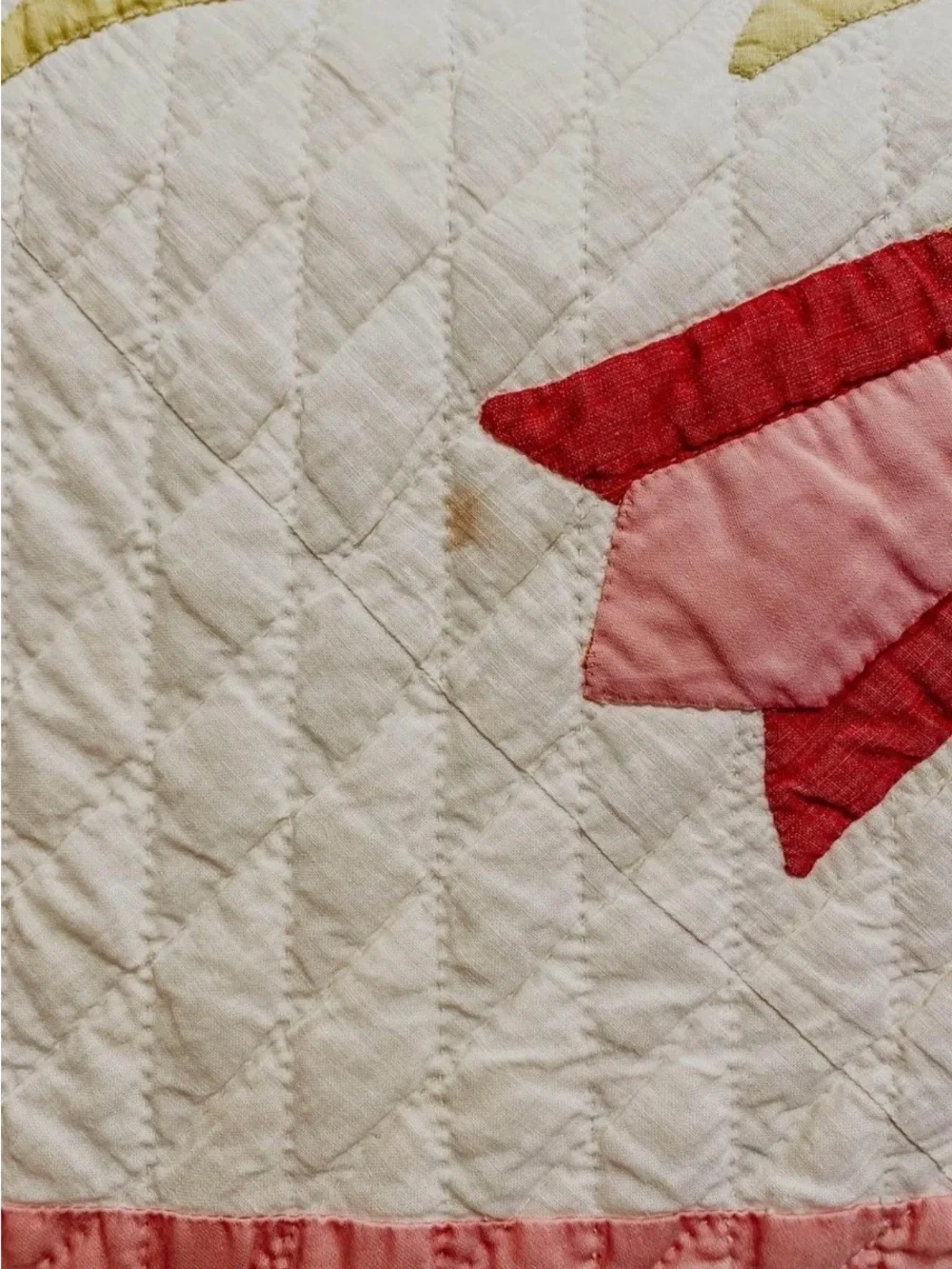 Antique Floral Tulip Quilt Top in Cream, Pink & Red